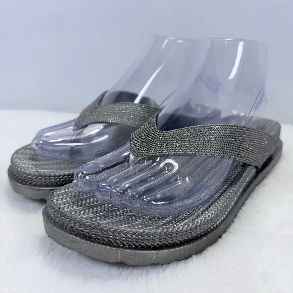 Capelli Silver Rhinestone Bling Womens Flip Flops Size 7 NWOB
